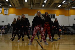 The Loudoun Valley dance team performing for halftime during the girls varsity basketball game at Valley.