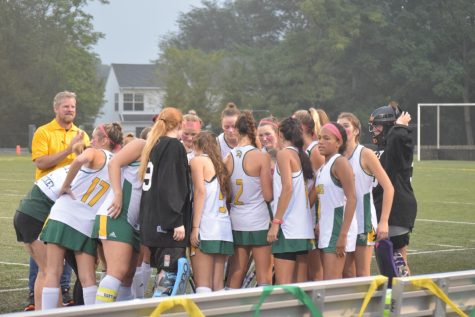 The Loudoun Valley Field Hockey huddles together before the Lightridge game at home on October 6th. Photo Credits: Lexi Schaff