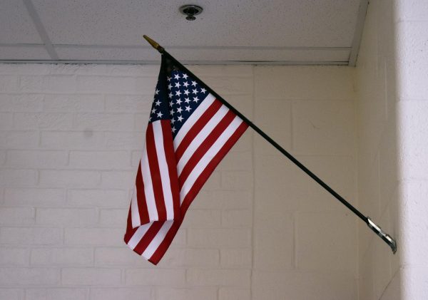 A classroom American flag. 