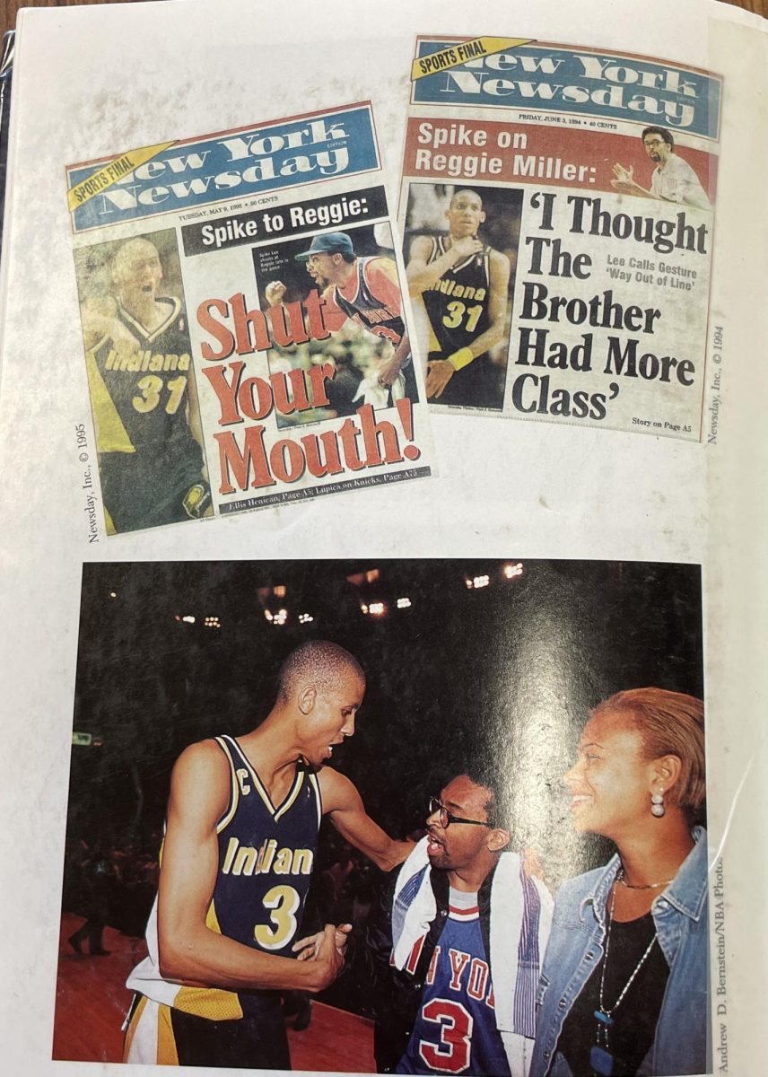 Reggie Millers Iconic choke celebration which Tyrese Haliburton famously hit during game 1.