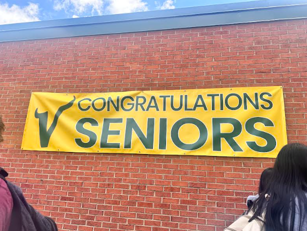 Welcome banner at the class-wide senior lunch on Decision Day, May 2.