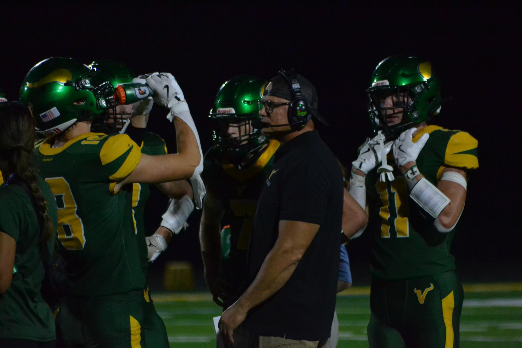 Coach Bishop mid game pep talk september 13th 2024 at a game against John Champe High School 