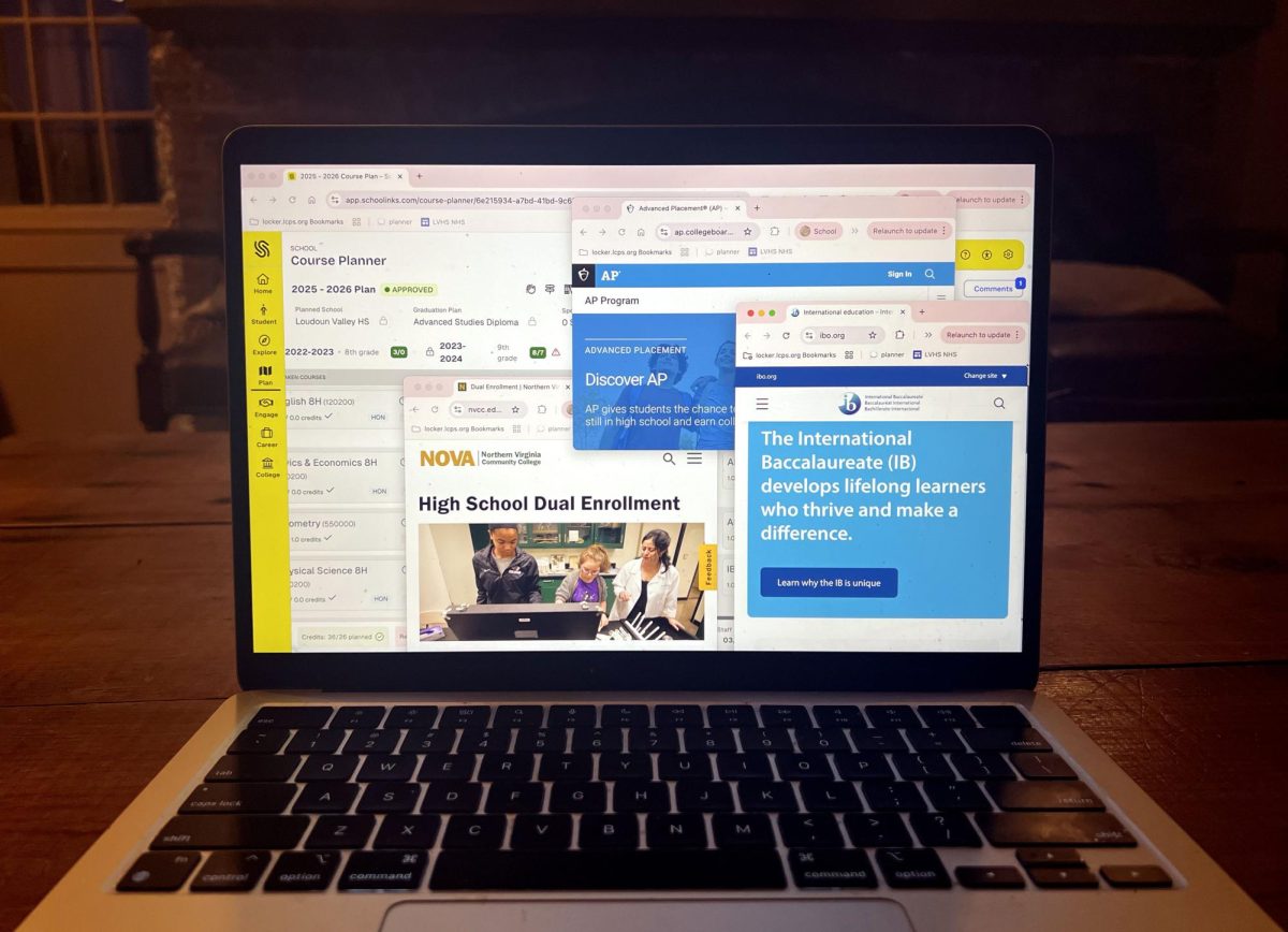 Computer displays course selection page and tabs open for AP, IB and DE courses, Apr. 10